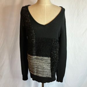 BKE Knit Patchwork Scoop Neck Sweater Black Women’s Medium